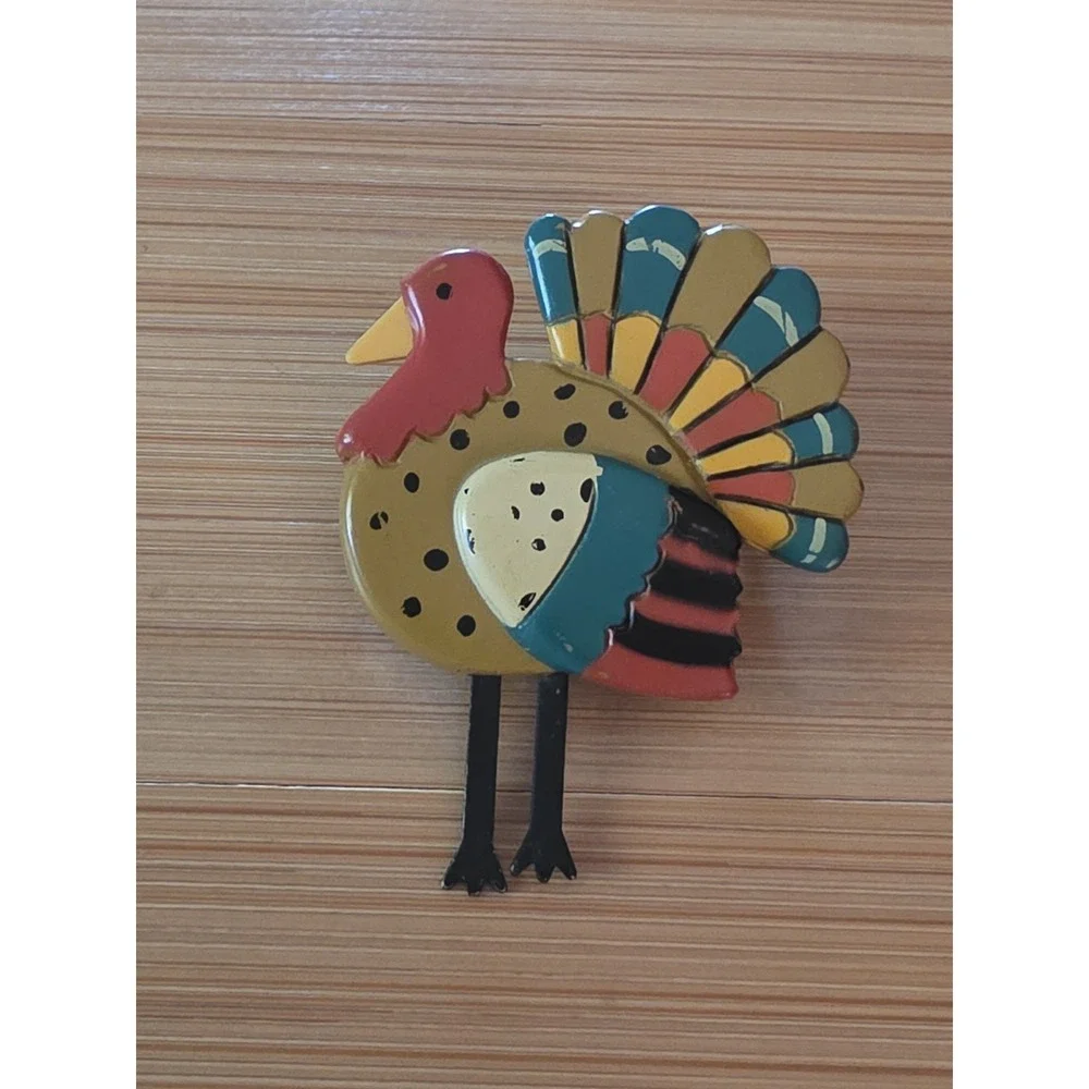 Vintage Hallmark Colorful Turkey Thanksgiving Plastic Pin